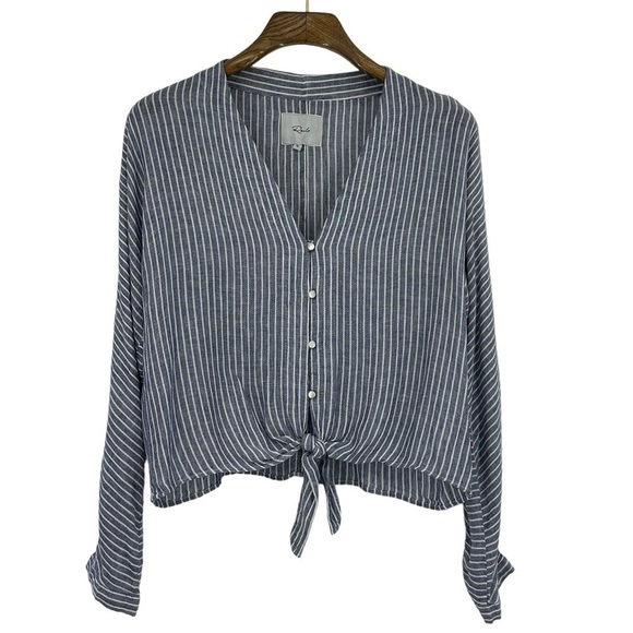 Rails Sloane Terrenas Stripe Tie Front Linen Shirt‎  Blue White Size Large - Picture 3 of 8